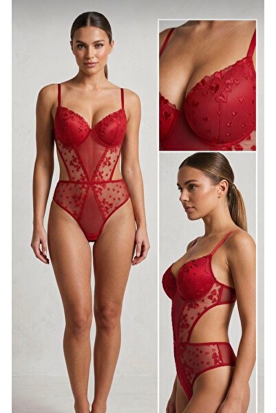 VİP SECRET ARONA Kaplı destekli bodysuit iç çamaşır seti sevgililer günü hedi...