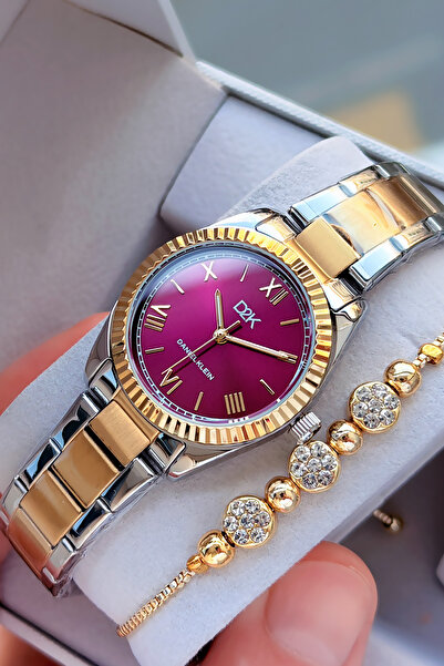 Daniel Klein Burgundy Color Women's Wristwatch 3 Atm Waterproof Steel Band + ...