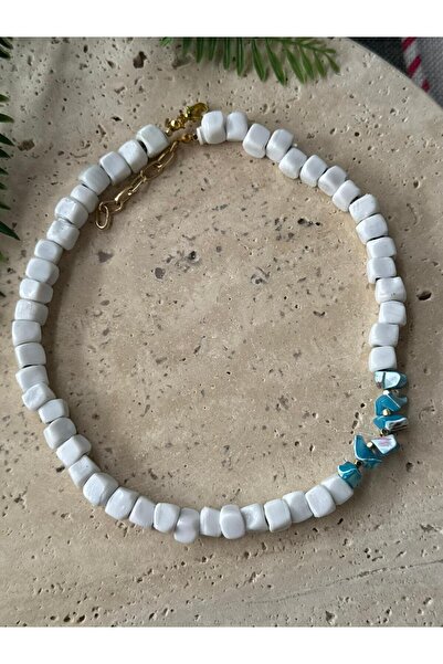 bizizmoda Glass Bead Natural Stone Pearlescent Necklace