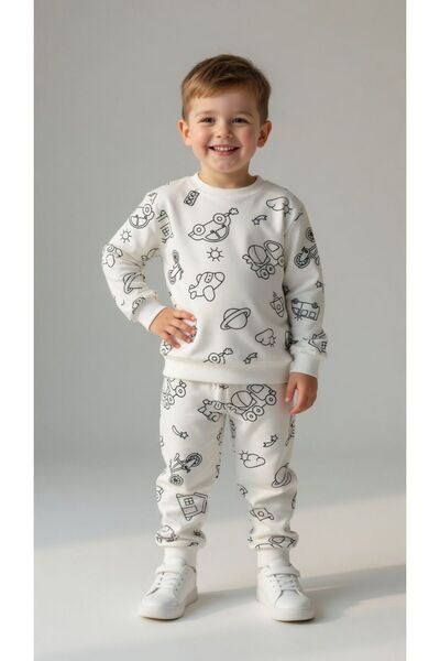 poli foni Unisex Çocuk Boyanabilir Pijama Takımı - Yıkanabilir Sihirli Keçeli...