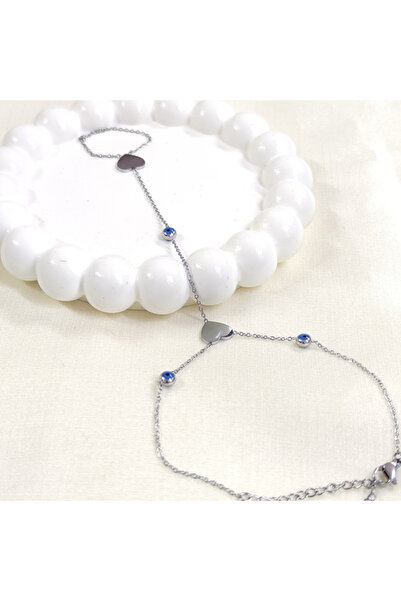 Güler Yüzlü Silver Steel Heart with Evil Eye Beads Shahmeran