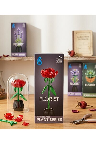 Parnevu Florist Plant Series - Kırmızı Rugosa Gülü Yapı Bloğu Lego Çiçek