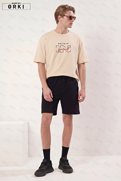 EFFRENATU Ανδρικό Σετ Μπλουζάκι με στάμπα "Believe Yourself " σε μπεζ χρώμα κ...