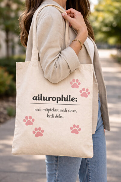 Tomris Hatun Τσάντα από ακατέργαστο ύφασμα με σχέδιο γάτας, τσάντα ώμου, υφασ...