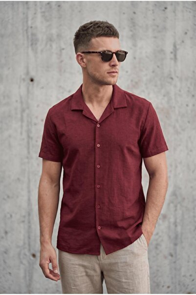Oksit Ανδρικό καλοκαιρινό πουκάμισο με κοντό μανίκι και ανάγλυφο γιακά Alfio