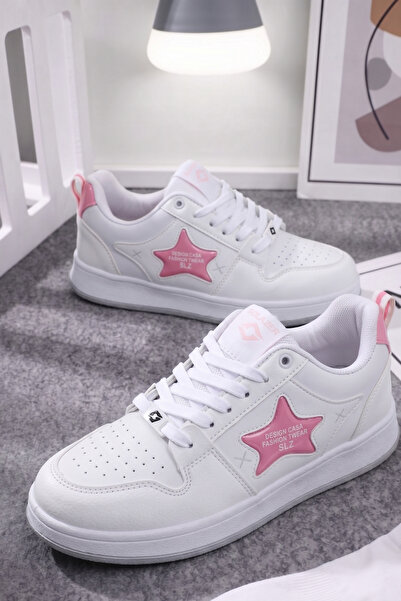 SOLAZER Women's Star Pattern Sneaker White-Powder Sports Shoes