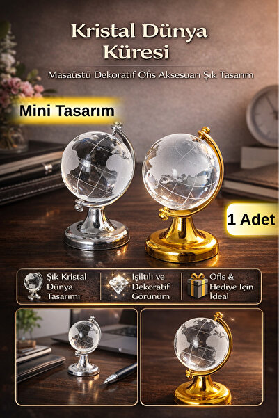 Tamsena Store Kristal Dünya Küresi Masaüstü Dekoratif Ofis Aksesuarı Şık Tasarım
