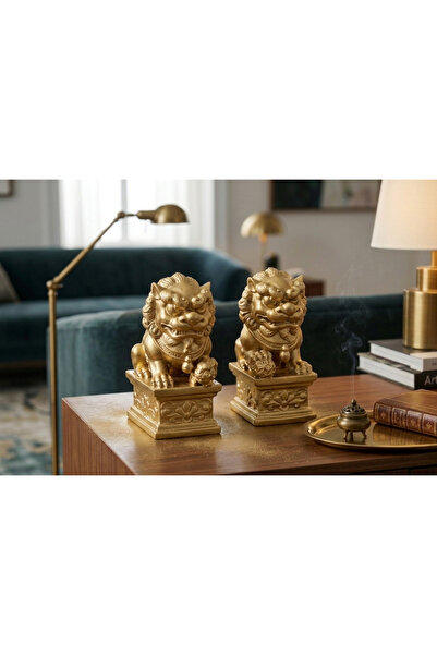 Freya Feng Shui Altın Koruyucu Aslan Figürü (Çift) – Güç, Koruma ve Zenginlik...