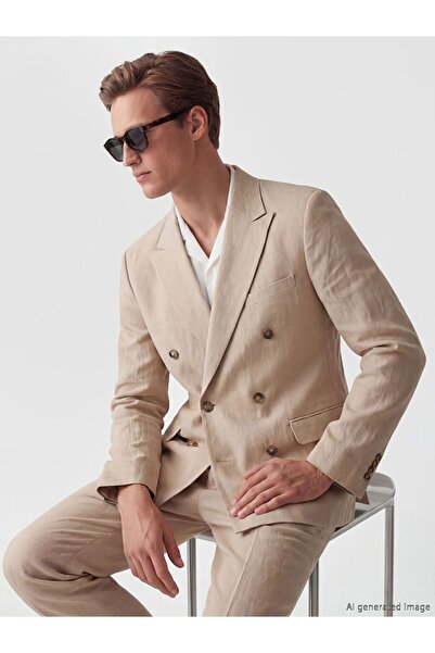 LC Waikiki SOUTHBLUE Standart Kalıp Erkek Keten Blazer Ceket