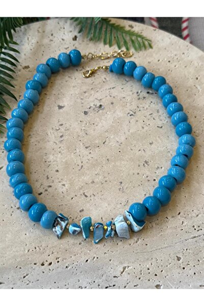 bizizmoda Glass Bead Natural Stone Pearlescent Necklace