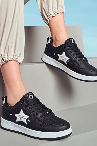 SOLAZER Women's Sneaker Black-White Walking & Sports Shoes