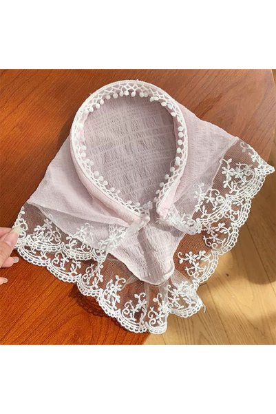 synshop Pink Women & Girls Lace Detailed Bandana Pink Triangle Hair Band Crown Vintage Summer Shawl Style