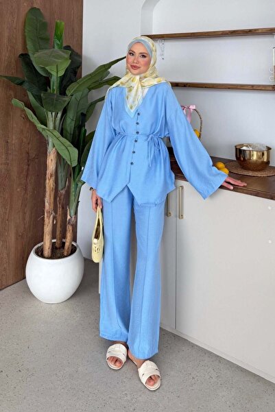 Şulemoda Giyim Σετ λινό Jale μπλε