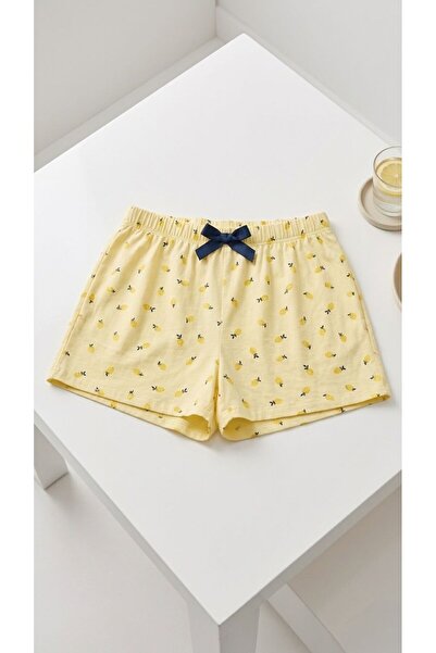 BLUE NIL Γυναικείο σορτς πιτζάμας με σατέν κορδέλα στη μέση και σχέδιο λεμόνι