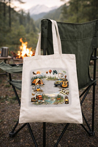Tomris Hatun Υφασμάτινη τσάντα με θέμα το κάμπινγκ, τσάντα ώμου, υφασμάτινη τ...