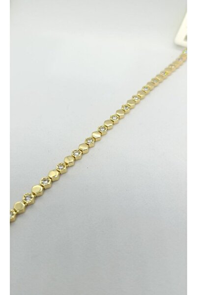 ndjewelry Stone Detailed Honeycomb Pattern Gold Bracelet (17+2 cm)