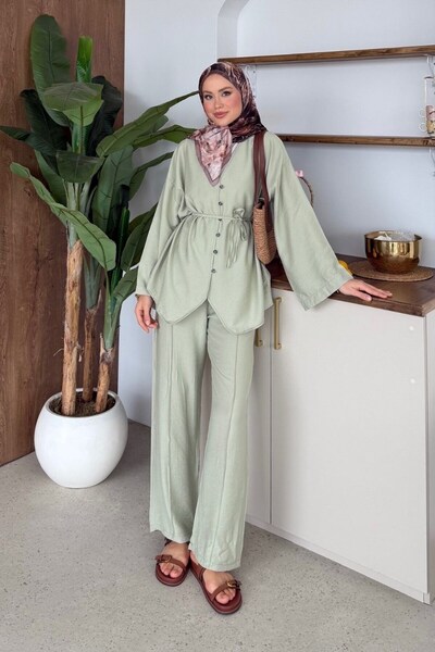 Şulemoda Giyim طقم كتان جالي بالنعناع