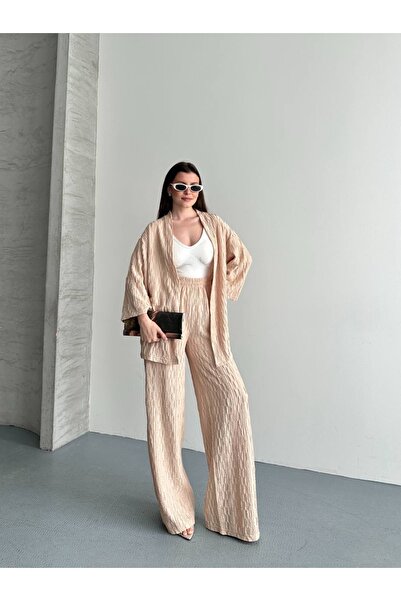 Hazinedan Γυναικείο άνετο κιμονό με φαρδιά παντελόνια, καλοκαιρινό κομψό κιμονό