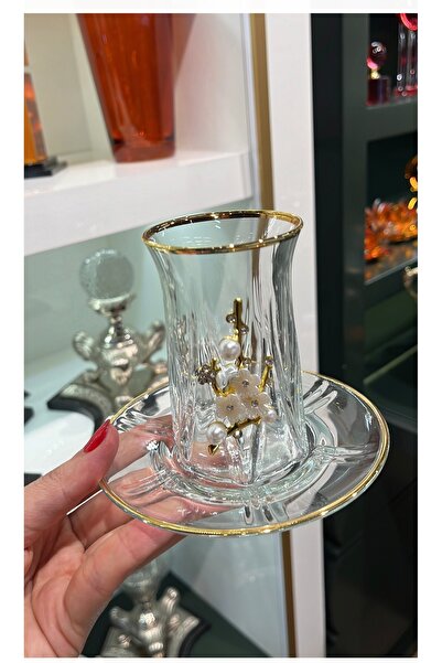 P&ORA PREMIUM KITCHEN PRODUCTS İNCİ ZEO GOLD YALDIZLI ÇAY TAKIMI 6 KİŞİLİK