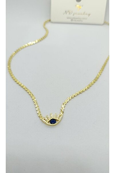 ndjewelry Minimal Eye Figured Wicker Chain Gold Necklace (45+5 cm)