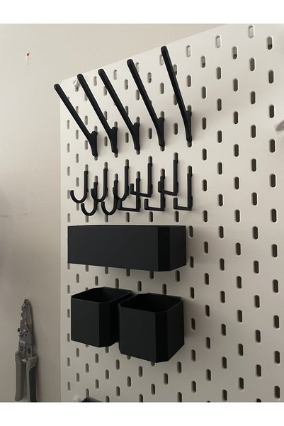 Morpiko Black Plastic Accessory Set for Skadis Board - Hanger, Hook, Box (Board Not Included.)
