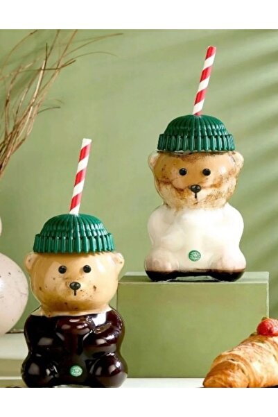 Altijara Barista Cup Teddy Bear Coffee Latte Soft Drink Cup Beverage 2 Pieces