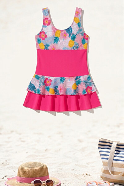 bigiyin Ροζ κοριτσίστικο μαγιό με φούστα, κατάλληλο για ηλικίες 2-14 ετών, κα...