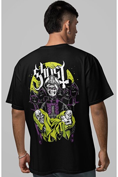 SEVBANO Tricou oversize unisex cu imprimeu pe spate Ghost Rock Metal Music Band