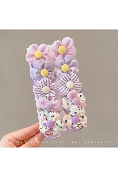 synshop 10 τμχ Μωβ λουλουδάτο σετ λαστιχένιας φουρκέτας για κορίτσια – Πολύχρ...