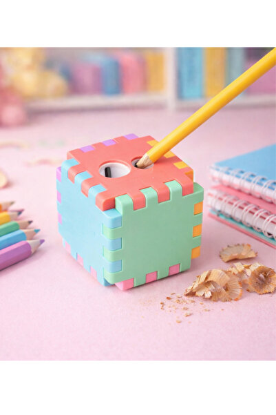 NaSaDAN Puzzle Küp Kalemtıraş Renkli Sök Tak Kalem Açacağı Çocuklar İçin Eğle...