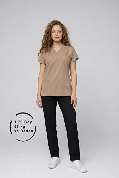 Dr. Mitra Επάνω μέρος σε σκούρο μπεζ, κάτω μέρος σε μαύρο Lycra, Στολή Νοσοκό...