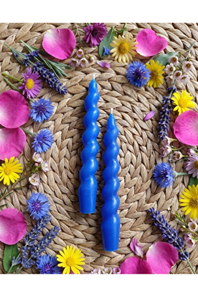 DRN Mavi Renkli Spiral, Burgulu Pinterest Model Şamdan Mum 2' li Set