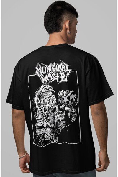 SEVBANO Tricou unisex supradimensionat cu imprimeu pe spate Municipal Waste R...