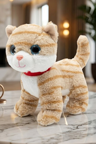 viyolmarketim Sesli Miyavlayan Peluş Kedi 25 cm – Kahverengi, Yumuşak Oyuncak...