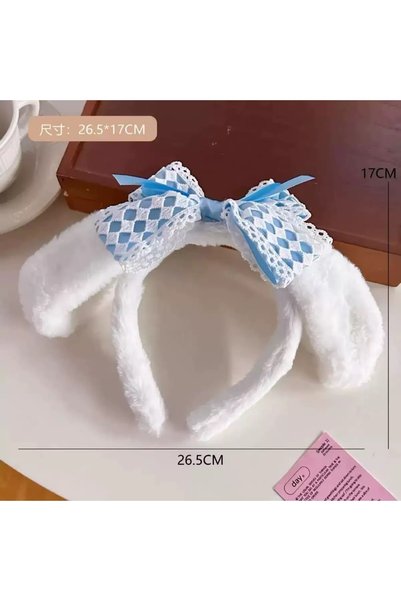 synshop Cinnamoroll Çocuk Peluş Tavşan Kulaklı Taç Pembe Fiyonk Peluş Kawaii Sevimli Günlük Parti