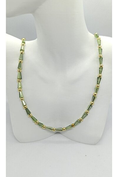 ndjewelry قلادة ذهبية بسلسلة كروية مزينة بخرز زجاجي أخضر (45+5 سم)