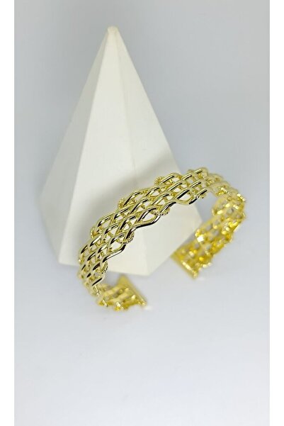 ndjewelry Wicker Pattern Flexible Gold Cuff Bracelet