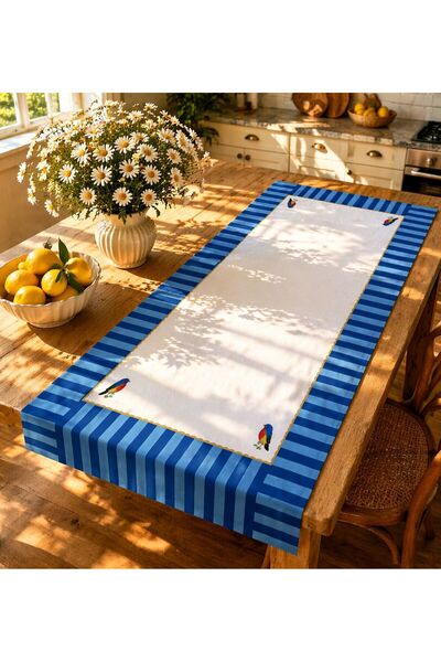 Karam Home 40x140 cm Dokuma Kumaş Mavi Pip Love Baskılı Runner