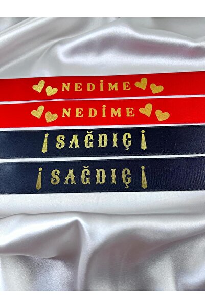 EvremStore 2 Adet Sağdıç 2 Adet Nedime Kurdelesi Gold