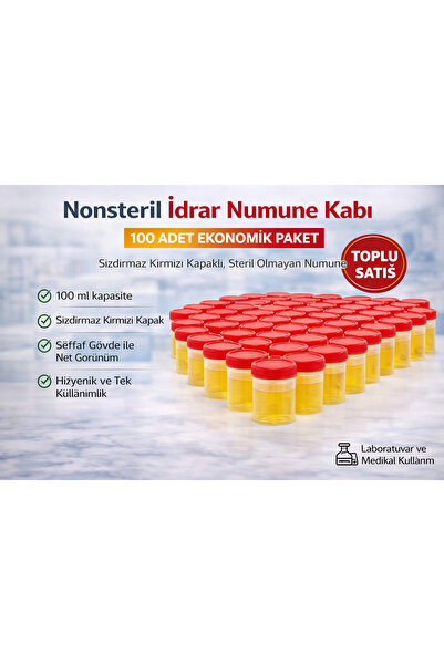 Genel Markalar Nonsteril İdrar Numune Kabı 100 ml Sızdırmaz Kapaklı Steril Ol...