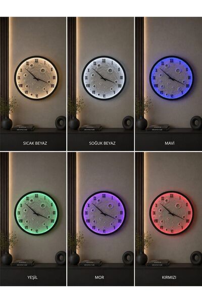 moonligtdecor duvar saati dolunay tablo 100 cm çapında rgb kumandalı ledli