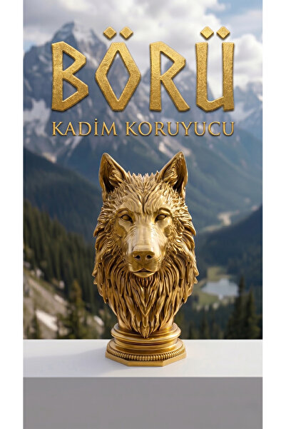 uAmor BÖRÜ | Ulu Kurt Heykeli - 25 cm Premium Dekoratif Büst (Altın / Gümüş /...
