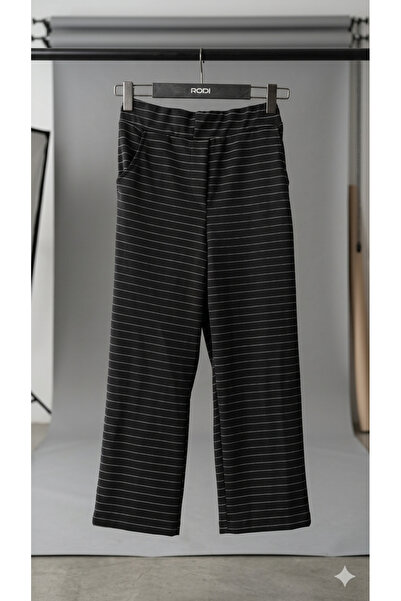Sublime Butik Γυναικείο μαύρο εύκαμπτο ύφασμα Lycra με λευκές ρίγες, άνετο πα...