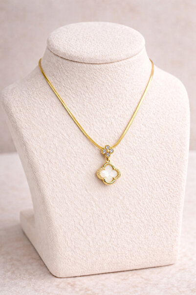 Generic Brand Stainless Steel Clover Necklace Model 5 – Gold Plated with Zirc...