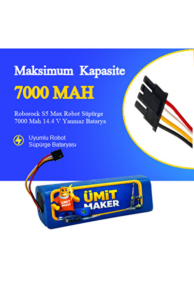 ümit maker Roborock S5 Max Robot Süpürge 7000 Mah 14.4 V Yanmaz Batarya – Orj...
