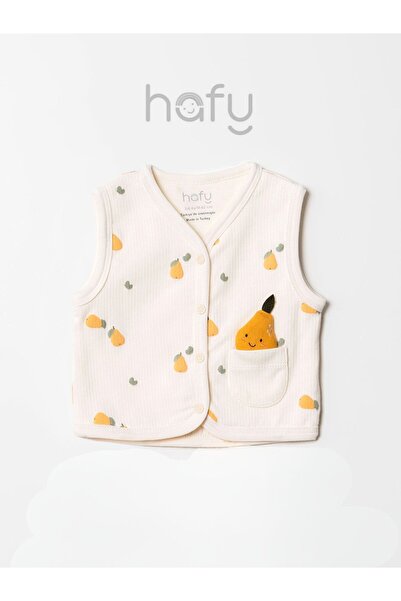 HAFY BABY سترة أطفال منقوشة بنقش الكمثرى، مزينة بالخيوط، وأزرار أمامية