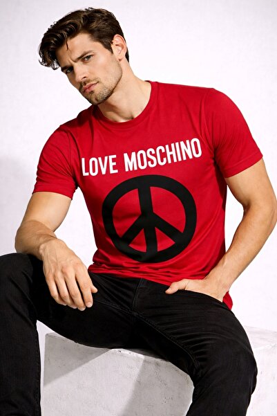Love Moschino تي شيرت بشعار السلام كبير الحجم مصنوع من القطن بنسبة 100%