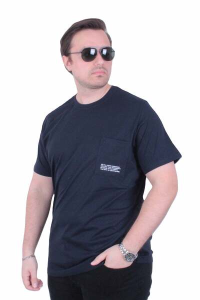 Starbattal Men's Large Size Crew Neck T-Shirt with Pockets 26145 Navy Blue