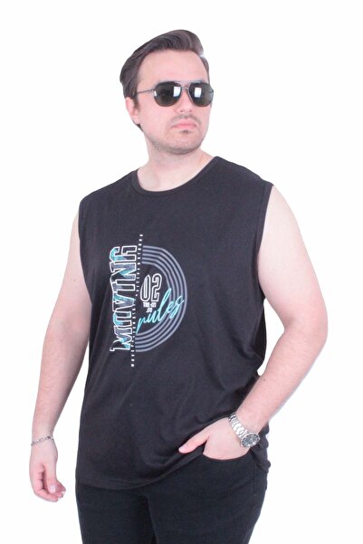 Starbattal Large Size Printed Sleeveless T-Shirt Moving 26122 Black