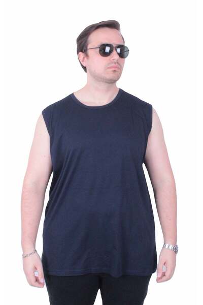 Starbattal Large Size Printed Sleeveless T-Shirt Life Is Never 26121 Navy Blue